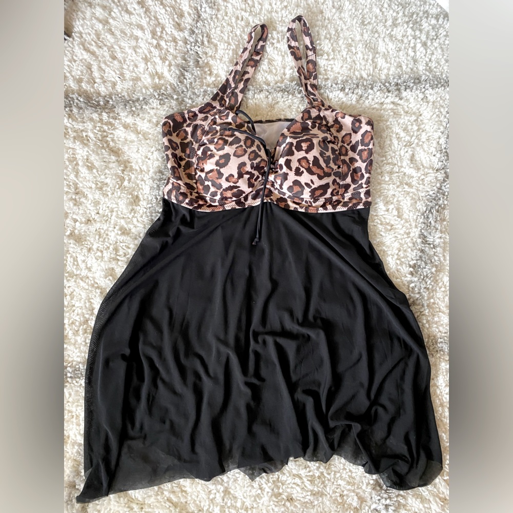 DACI Plus size long tankini swimwear top size 20W animal print & black shear NWT - Picture 3 of 5